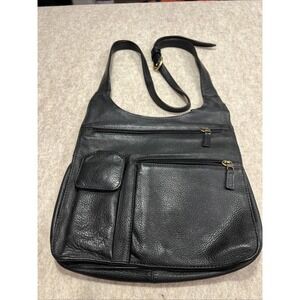 JPOURSE  Crossbody Bag Travel Organizer Black  Pebbled‎ Leather